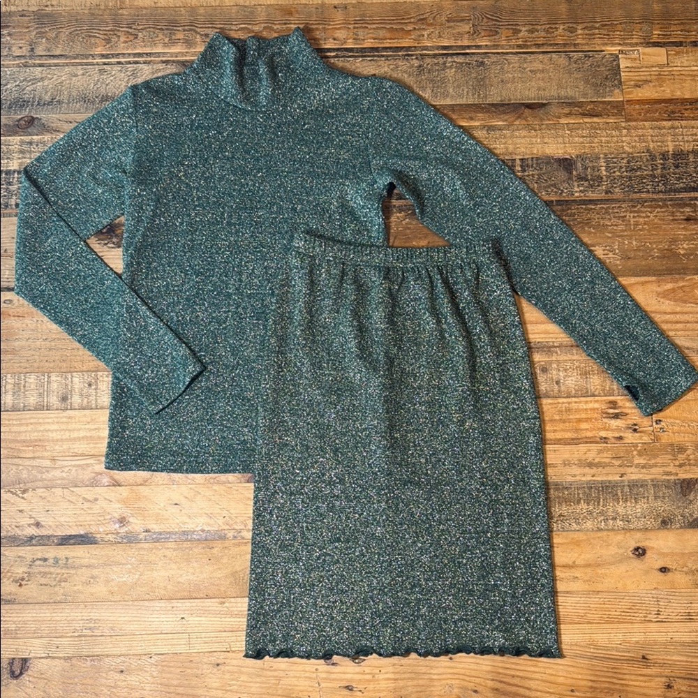ChristinaRohde Green,Silver,Gold Turtleneck & Skirt Set Girls size 12